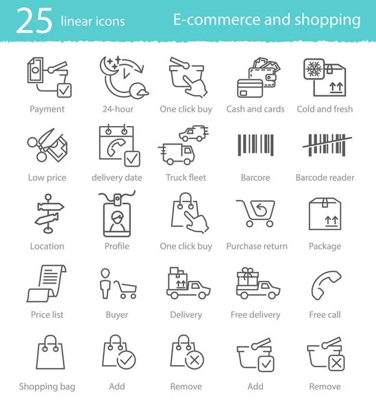 E-commerce a nakupování ikony Royalty Free Stock Ilustrace