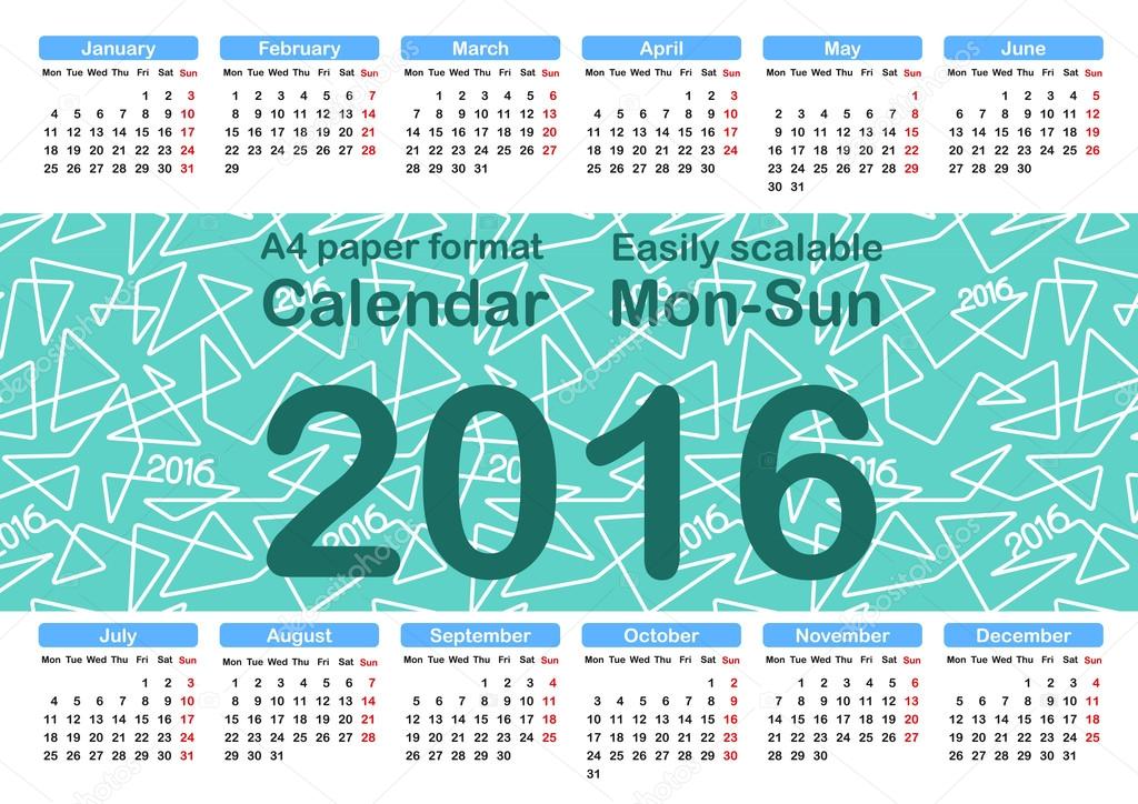 2016 Calendar template