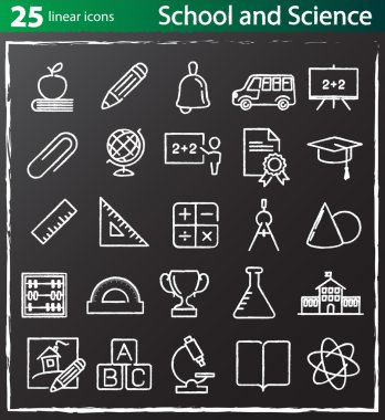 İnce çizgi okul, eğitim ve bilim Icons set