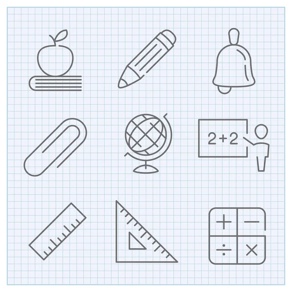 Thin linear school icons — Stock Vector