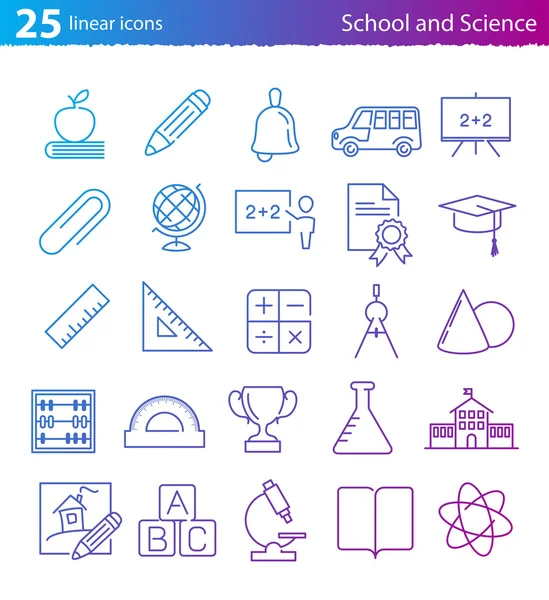 Ensemble d'icônes scolaires, éducatives et scientifiques — Image vectorielle