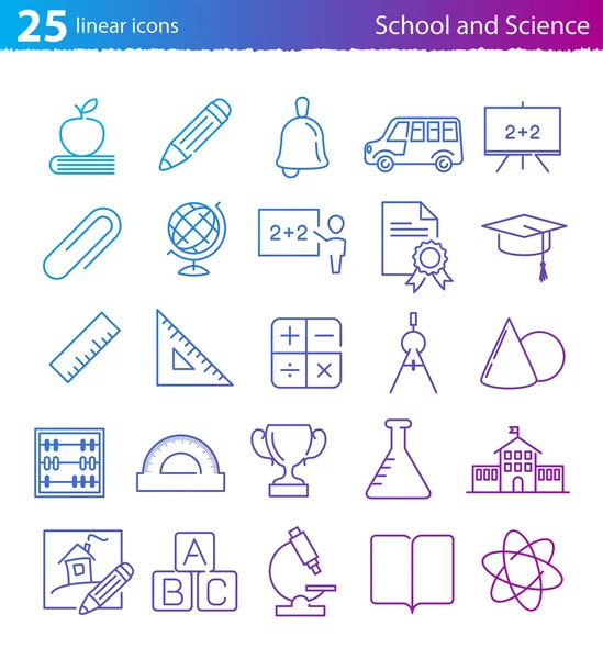 Conjunto de ícones da escola, educação e ciência Ilustração De Stock