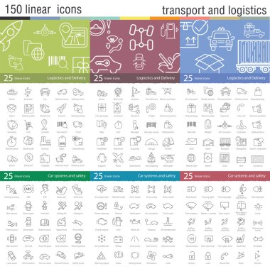 ulaşım için ince çizgi Icons set