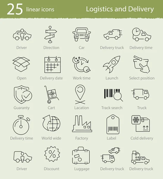 Línea delgada iconos para el envío y la entrega — Archivo Imágenes Vectoriales