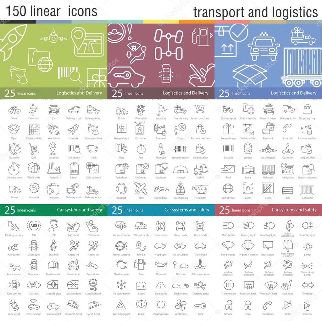 thin line icons set for transportation