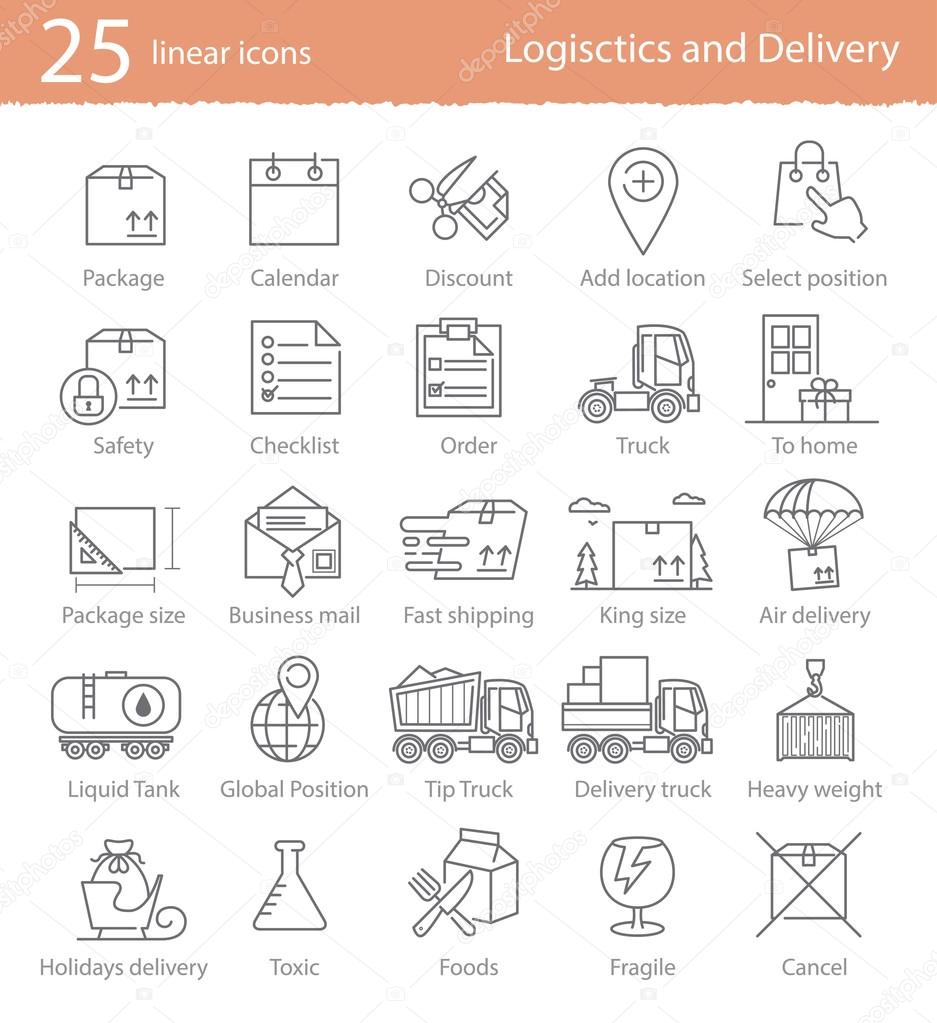 Transportation, logistics and delivery  icons set