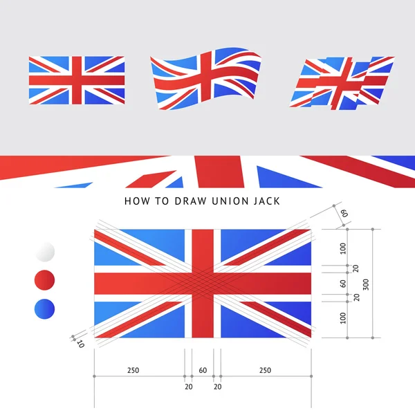 Union Jack flags with precise scheme — Stock Vector