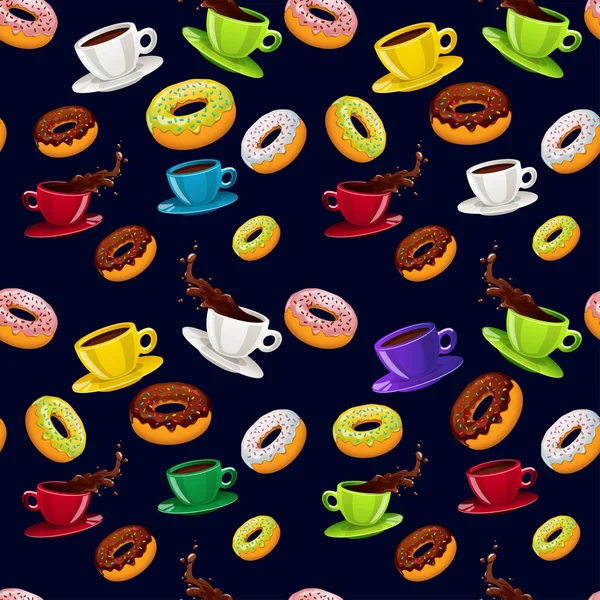 Varrat nélküli mintát donuts és a kávé — Stock Vector