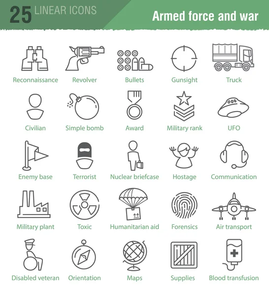 Lineare Symbole für militärische Infografiken — Stockvektor