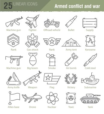 Askeri infographics için Vektör Lineer simgeler