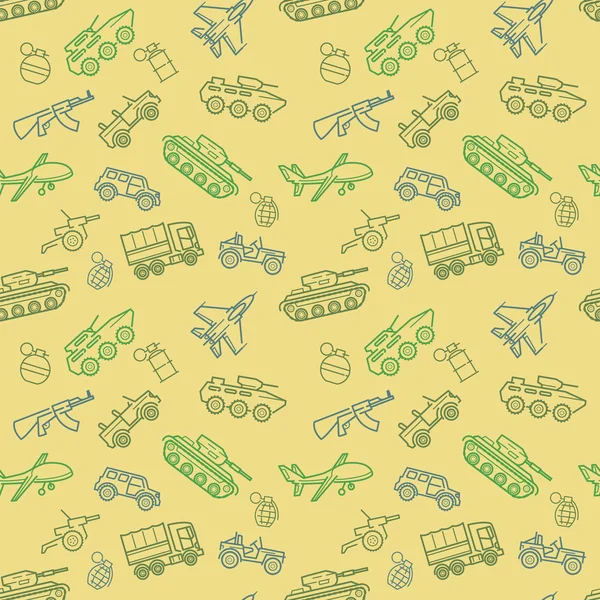 Vector Military seamless pattern with transport and weapon — Stock Vector