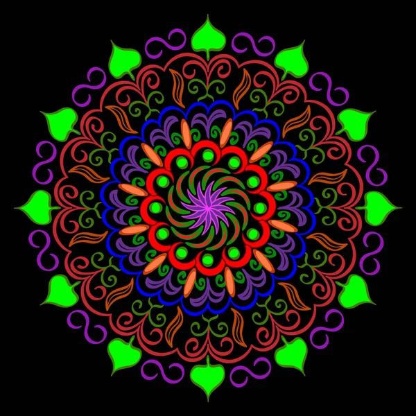 Siyah arka planda çok renkli Madala, iyi şans, sağlık ve refah çekiyor..