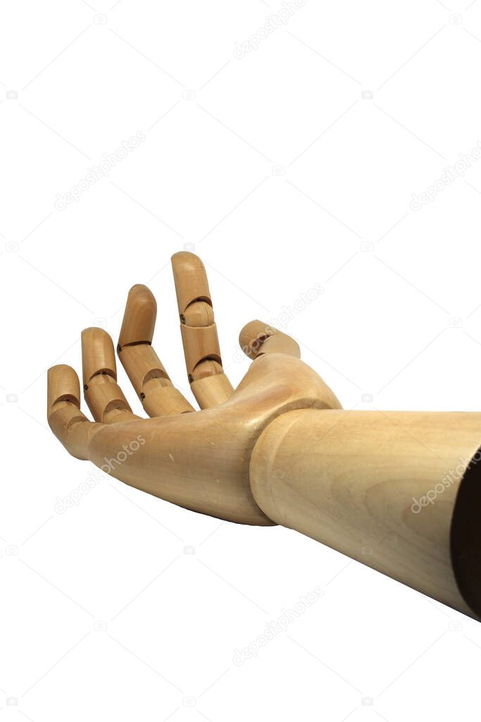 wooden hand on white background