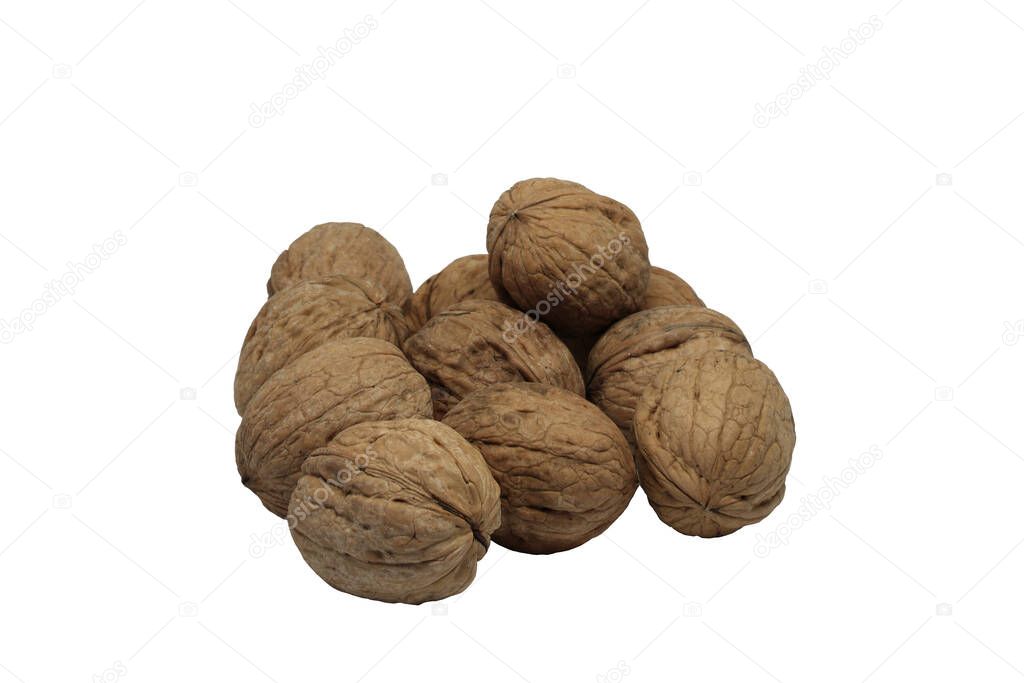 some walnuts on white background
