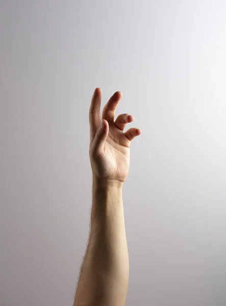 Kéz Próbál Megérinteni Valamit Fehér Háttér — Stock Fotó