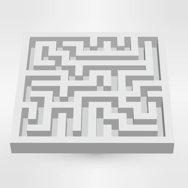 Labyrinth-Rätsel weiß auf grauem Hintergrund. 3D-Vektor. — Stockvektor