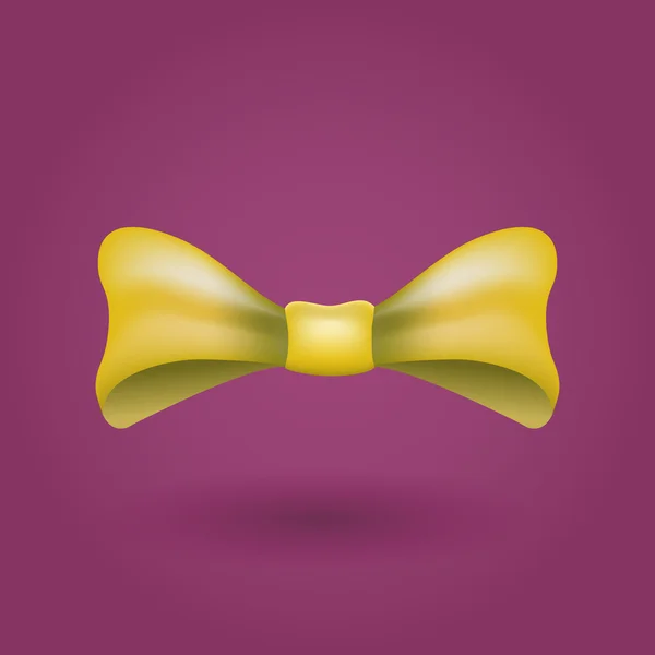 Glamoroso vector 3d corbata de lazo. Amarillo sobre fondo violeta . — Archivo Imágenes Vectoriales