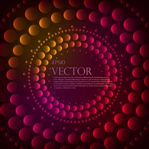 Abstrakt mönster av graderade turkos blanka prickar eller cirklar som går från den mörkaste på den yttre kanten runt ett svart hål i mitten eller virvel med copyspace — Stock vektor