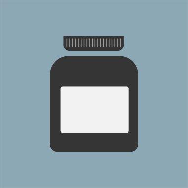 Arka planda, illüstrasyon izole boş ilaç şişesi. Tek.