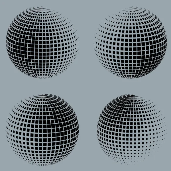 Collection of halftone sphere vector logo template. Abstract globe symbol, isolated round icon, business concept .You can use science and technology, tourism, financial or environmental background. — Stock Vector