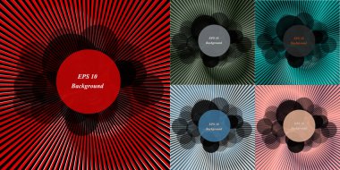 Vektör retro arka plan kiriş ile pockmarked. Metin için Center'da da stilize bulutlar ile. Cian ışınları renkli.