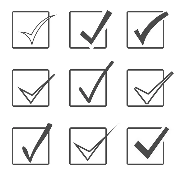 Vector confirmar iconos establecidos. Sí icono. Comprueba el icono de Mark. Casillas de verificación . — Archivo Imágenes Vectoriales