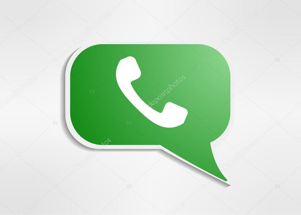 Green phone handset in speech bubble icon