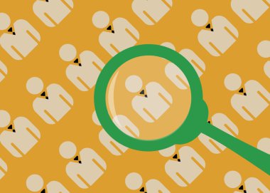 Arama kavramı vektör - cam ve kadın ve erkek simgeleri büyütmek