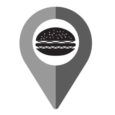 Hamburger PIN harita üzerinde. Satır simgeler için uygulama geliştirme, yaratıcı süreç.