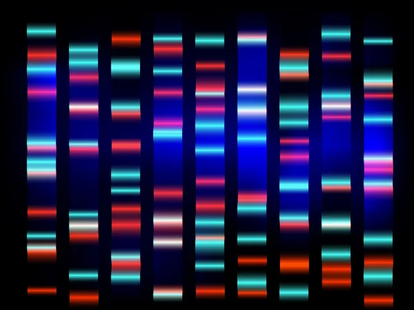 Coloridos resultados de ADN médico con fondo negro — Vector de stock
