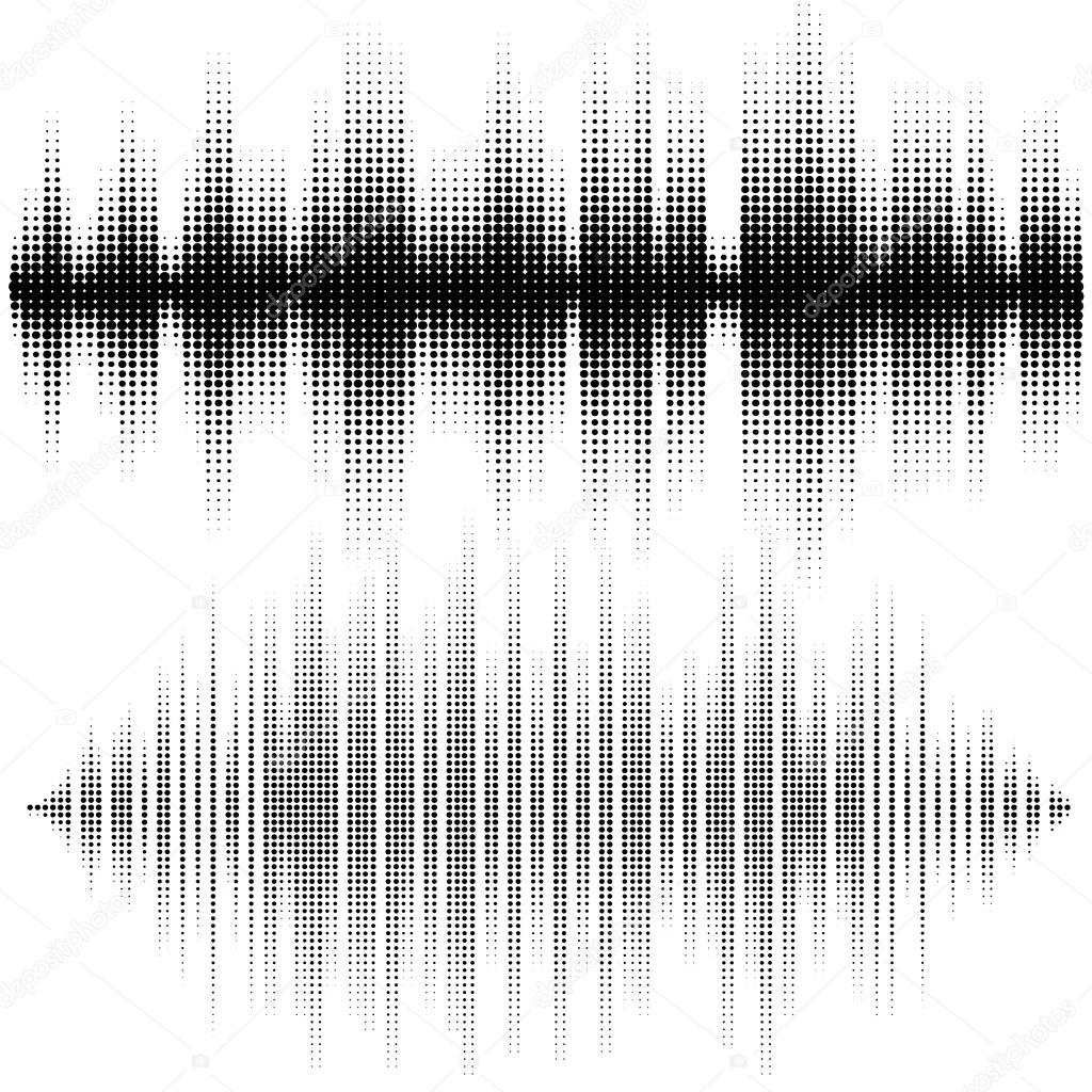 Halftone vector elements. Vector sound waves. Music waveform background. You can use in club, radio, pub, DJ show, party, concerts, recitals or the audio technology advertising background.