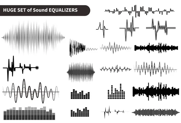 Onde sonore vettoriali impostate. Tecnologia equalizzatore audio, pulsazioni musicali. Illustrazione vettoriale — Vettoriale Stock