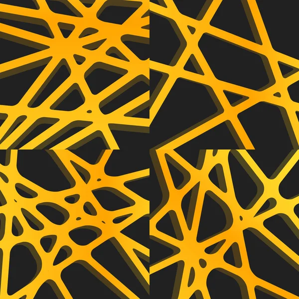 Ensemble de quatre images uniques. Lignes croisées abstraites doux orange et jaune fond de couverture vectorielle — Image vectorielle