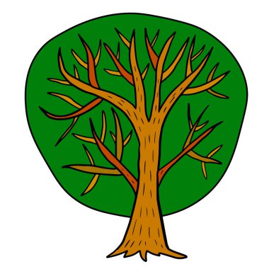 Çizgi film çizimi yeşil ağaç beyaz arka planda izole edilmiş. Vektör illüstrasyonu.   