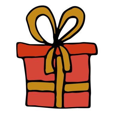 Kurdeleli ve beyaz arka planda izole edilmiş bir hediye ikonu. Renkli bir hediye. Vektör illüstrasyonu. 