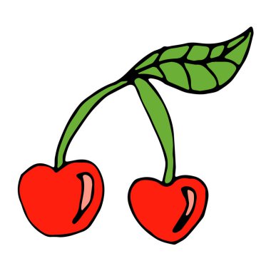 Beyaz arka planda izole edilmiş karikatür kirazı. Vektör illüstrasyonu.  