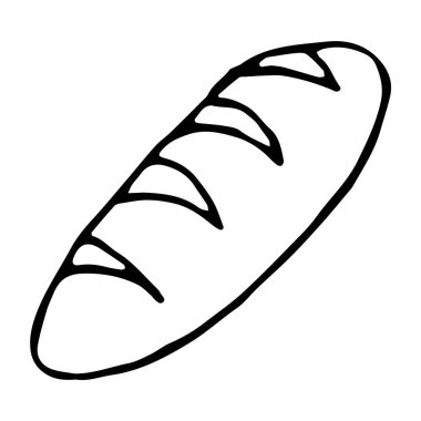 Çizgi film beyaz arka planda izole edilmiş doğrusal beyaz ekmek. Vektör illüstrasyonu. 