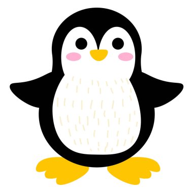 Beyaz arka planda izole edilmiş küçük şirin bir Penguen çizgi filmi. Küçük kutup kuşu. Vektör illüstrasyonu. 