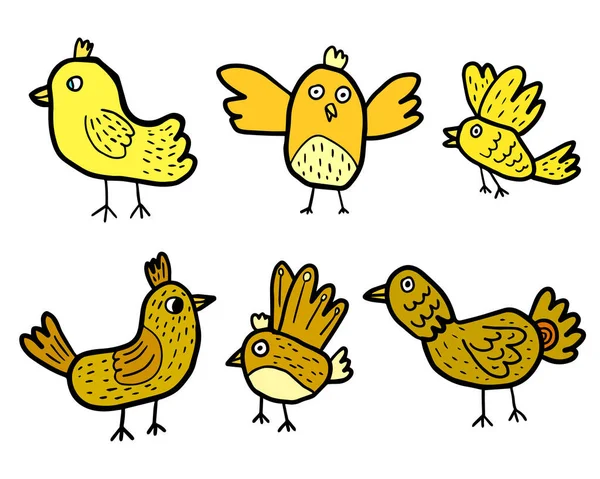 Pollo Chicas Dibujos Animados Aves Ambientadas Estilo Garabato Aisladas Sobre — Vector de stock