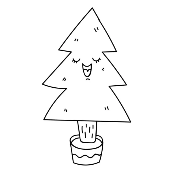 Garabato Dibujado Mano Navidad Feliz Año Nuevo Árbol Picea Navideña — Archivo Imágenes Vectoriales