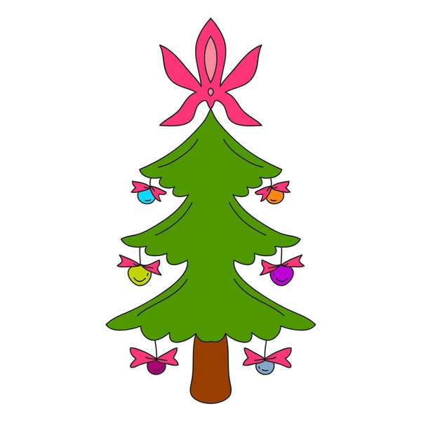 Handgetekende Doodle Kerstmis Gelukkig Nieuwjaar Boom Een Kerstspar Vectorillustratie — Stockvector