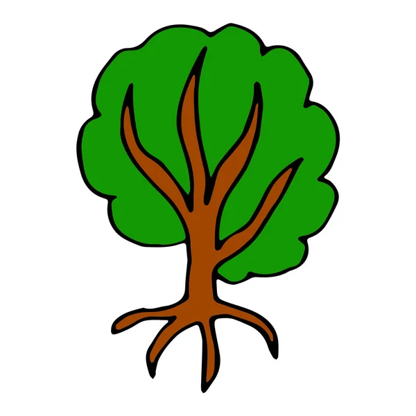 Cartone Animato Doodle Albero Verde Isolato Sfondo Bianco Illustrazione Vettoriale — Vettoriale Stock