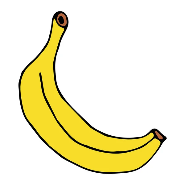 Plátano Dibujado Mano Aislado Sobre Fondo Blanco Fruta Dibujos Animados — Vector de stock