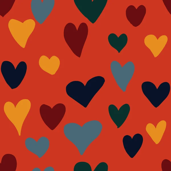 かわいい乱雑な心のシームレスなパターン ロマン主義のバレンタインデーの背景 ベクターイラスト — ストックベクタ