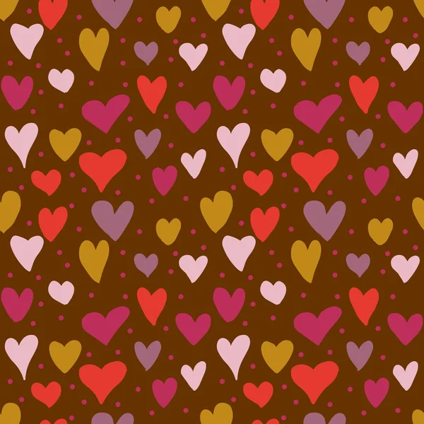 かわいい乱雑な心のシームレスなパターン ロマン主義のバレンタインデーの背景 ベクターイラスト — ストックベクタ