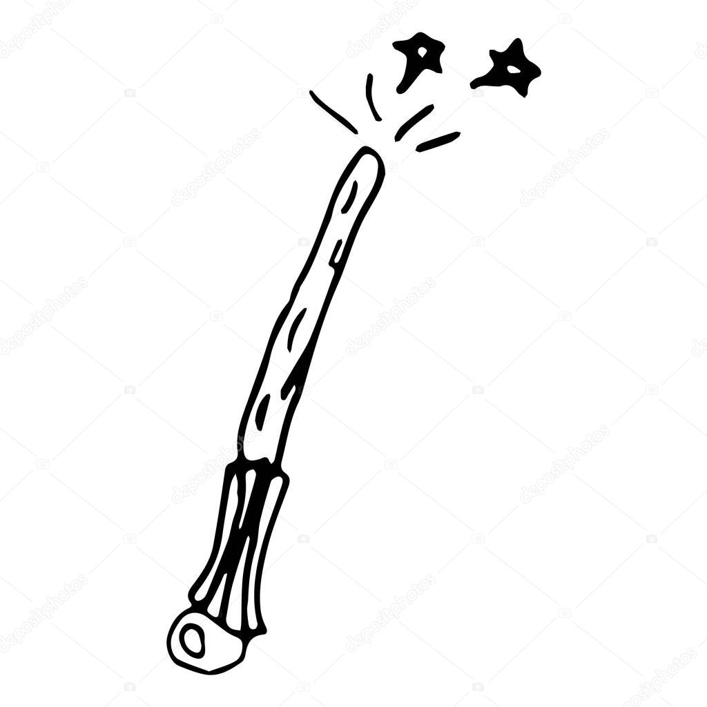 Cartoon doodle linear magic wand isolated on white background. Vector  illustration.  