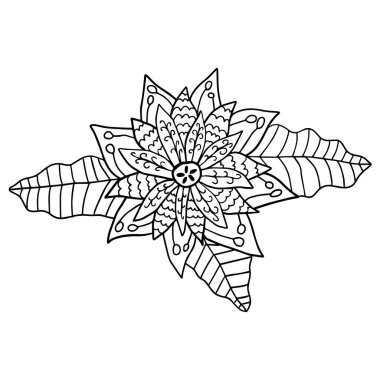 Beyaz arka planda yaprakları olan sevimli bir karalama çiçeği. Vektör illüstrasyonu. 