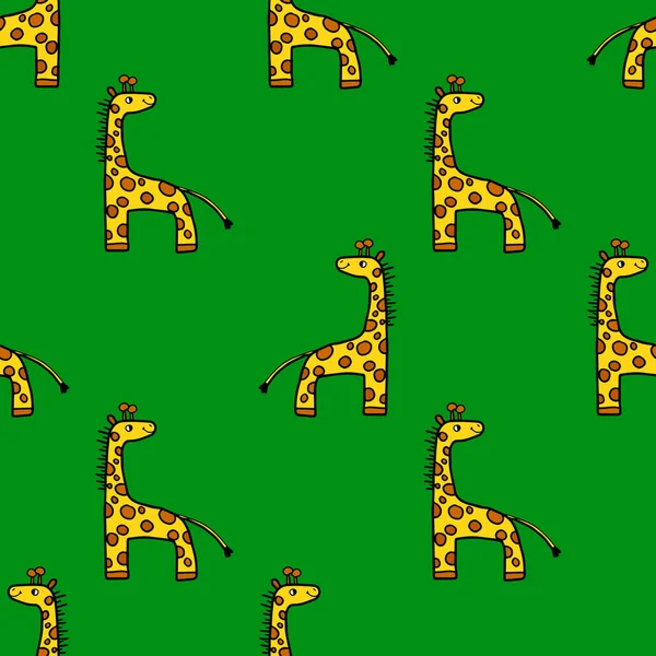Cartoon Doodle Giraffe Nahtloses Muster Safari Tierischen Hintergrund Kindlicher Stil — Stockvektor