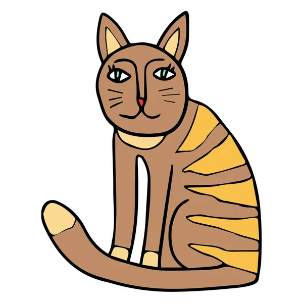 Leuke Tekenfilm Doodle Kat Zit Geïsoleerd Witte Achtergrond Kinderachtige Stijl — Stockvector