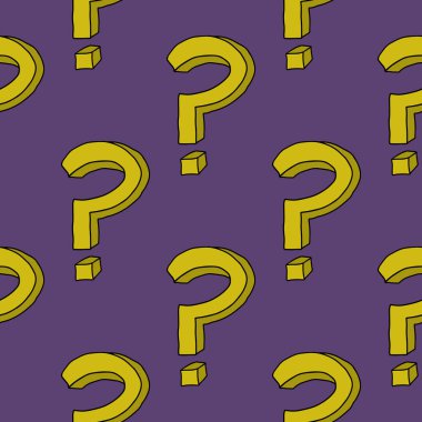 Çizgi film karalaması soru işareti kusursuz desen. İmzala. Retro simgesi. Vektör illüstrasyonu.